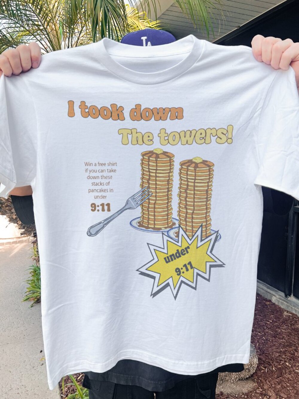 911 I Took Down the Towers Pancake Challenge Vintage  White Tee
